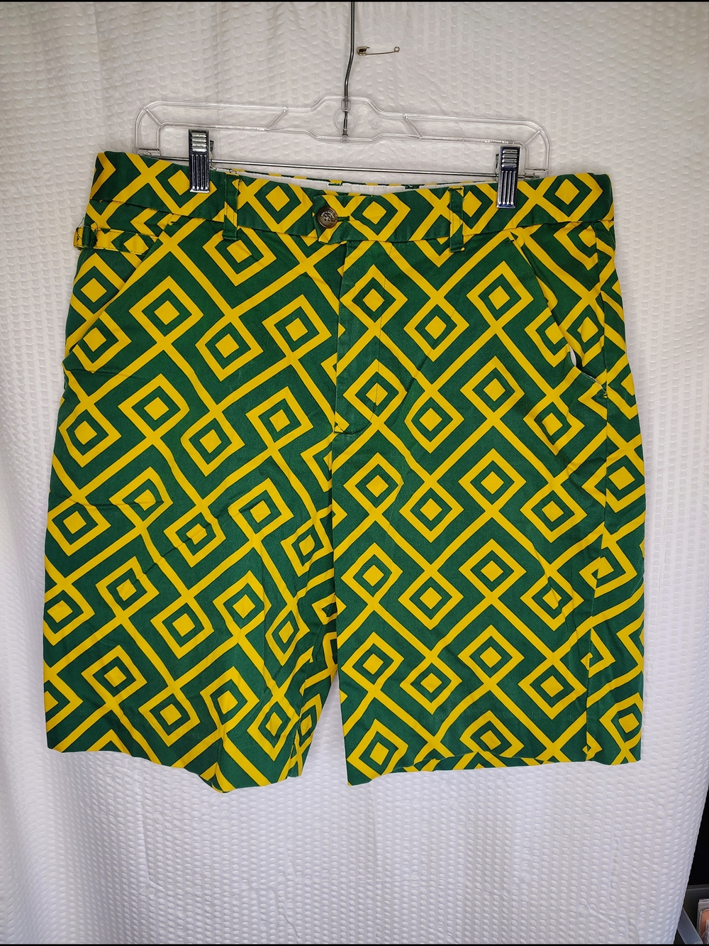 Royal and Awesome Amazeballs Golf Shorts Men’s 34 Green/Yellow Argyle/Diamonds